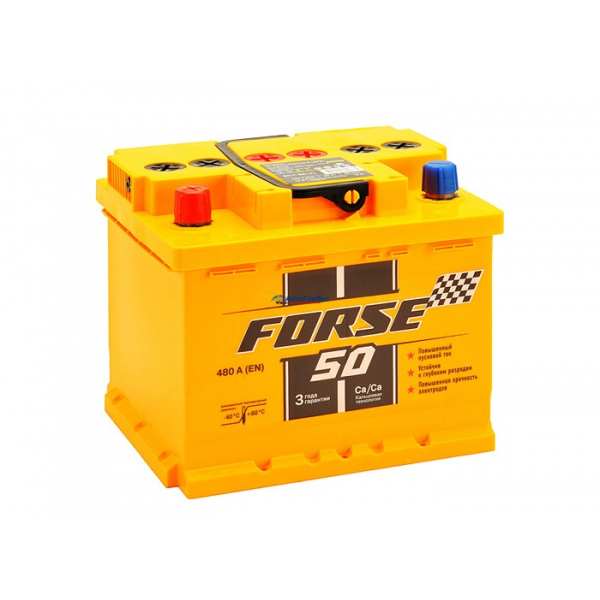 Аккумулятор 50 а.ч. FORCE 480 А (п/п) толстая шпилька