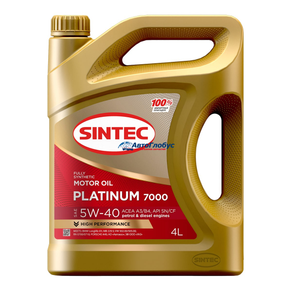 Масло SINTEC моторное 5W40 Платинум 4л. (синтетика)