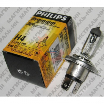 Лампа галогенная Н4 12V 60/55W PHILIPS +30% Premium